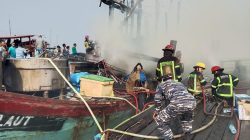 Api Melalap KM Cendrawasih Laut di Gabion, Posal Medan Labuhan Kodaeral I Sigap Jaga Keselamatan